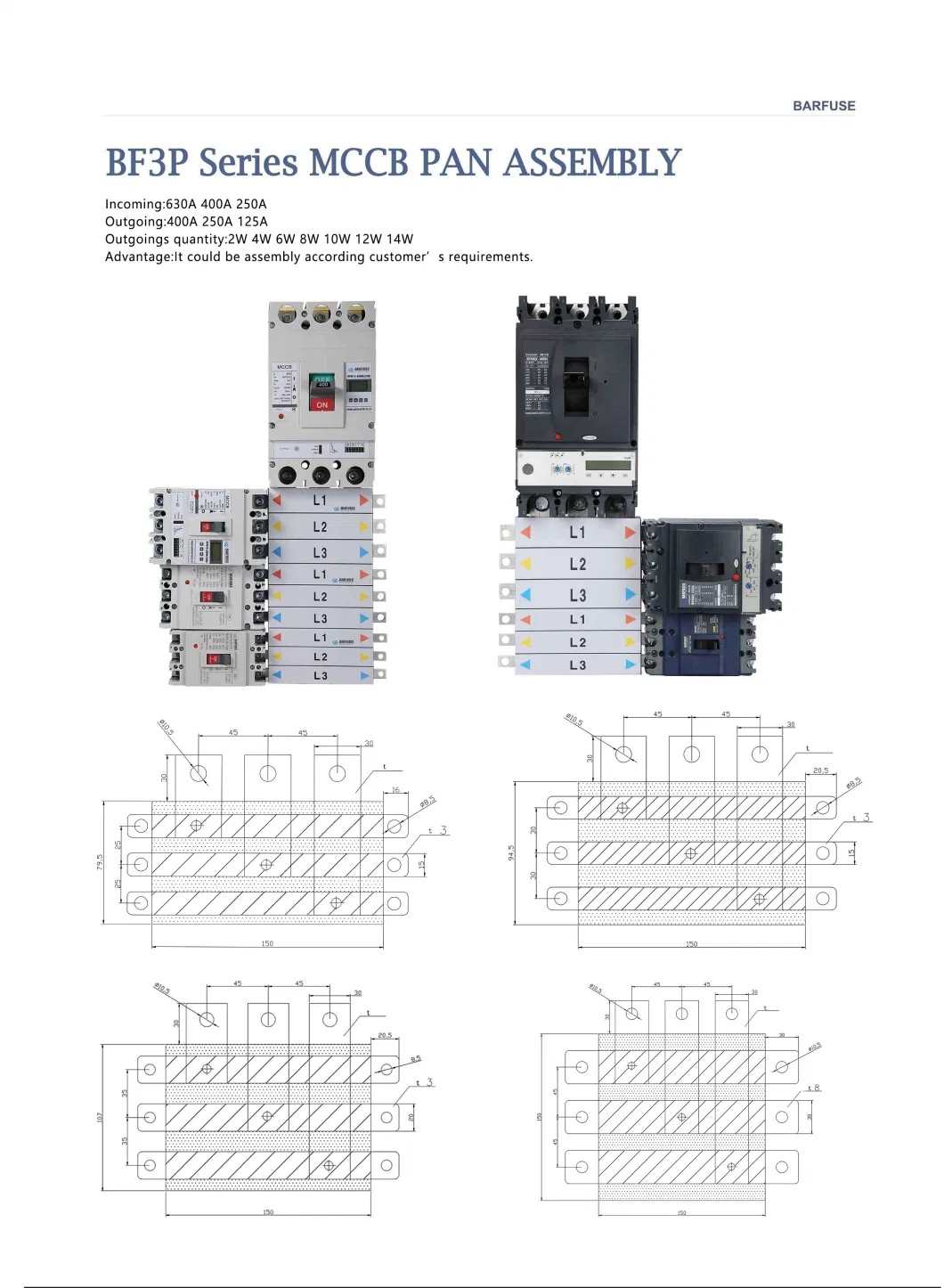 Barfuse Electrical Busbar System Pan Assembly MCCB Pan Assembly Bus Bar Panel for Distribution Box