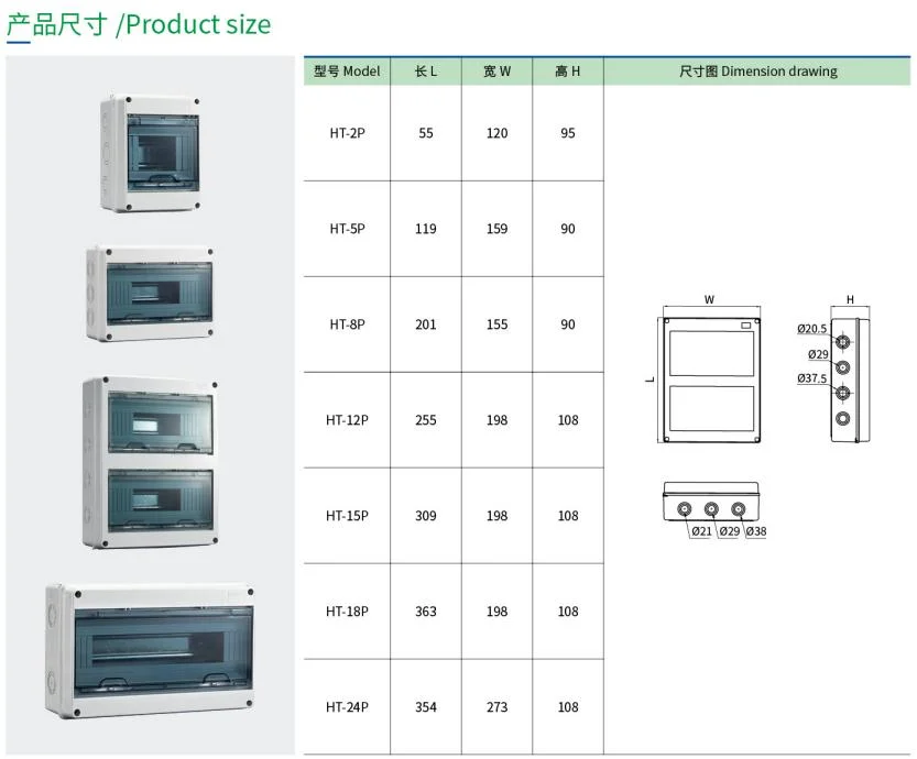 Ht 2 Ways Waterproof Distribution Panel Board