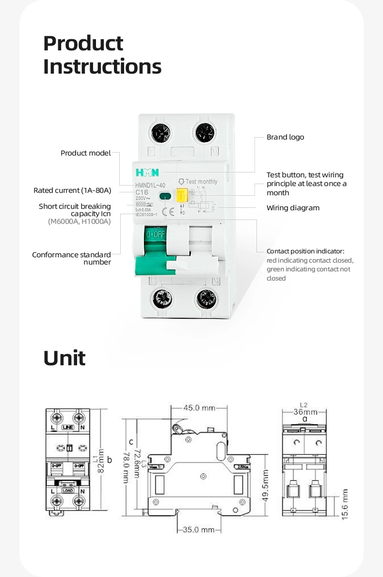 Home Use PA Material Load Protect 2P Smart MCB Circuit Breaker