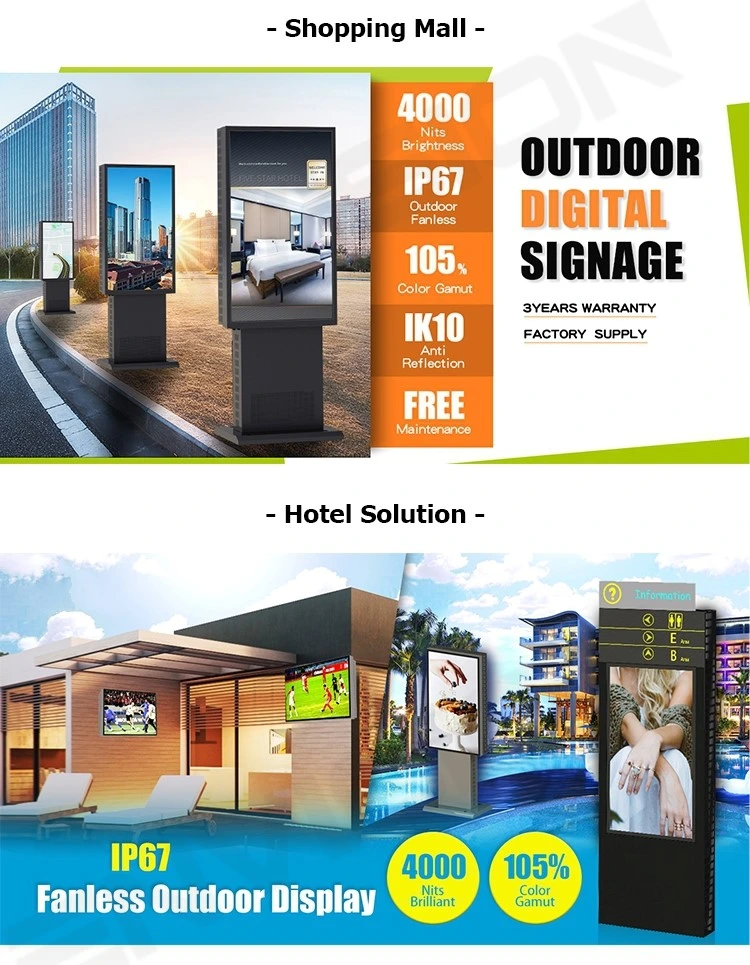 IP55 IP65 IP67 Touch Screen Outdoor Advertising Icd Display Digital Signage and Displays Waterproof Kiosk Totem Outdoor