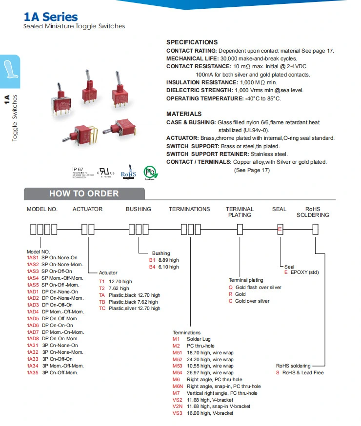 IP67 Mini Toggle Switches Meet UL94V-0 Flame Retardant