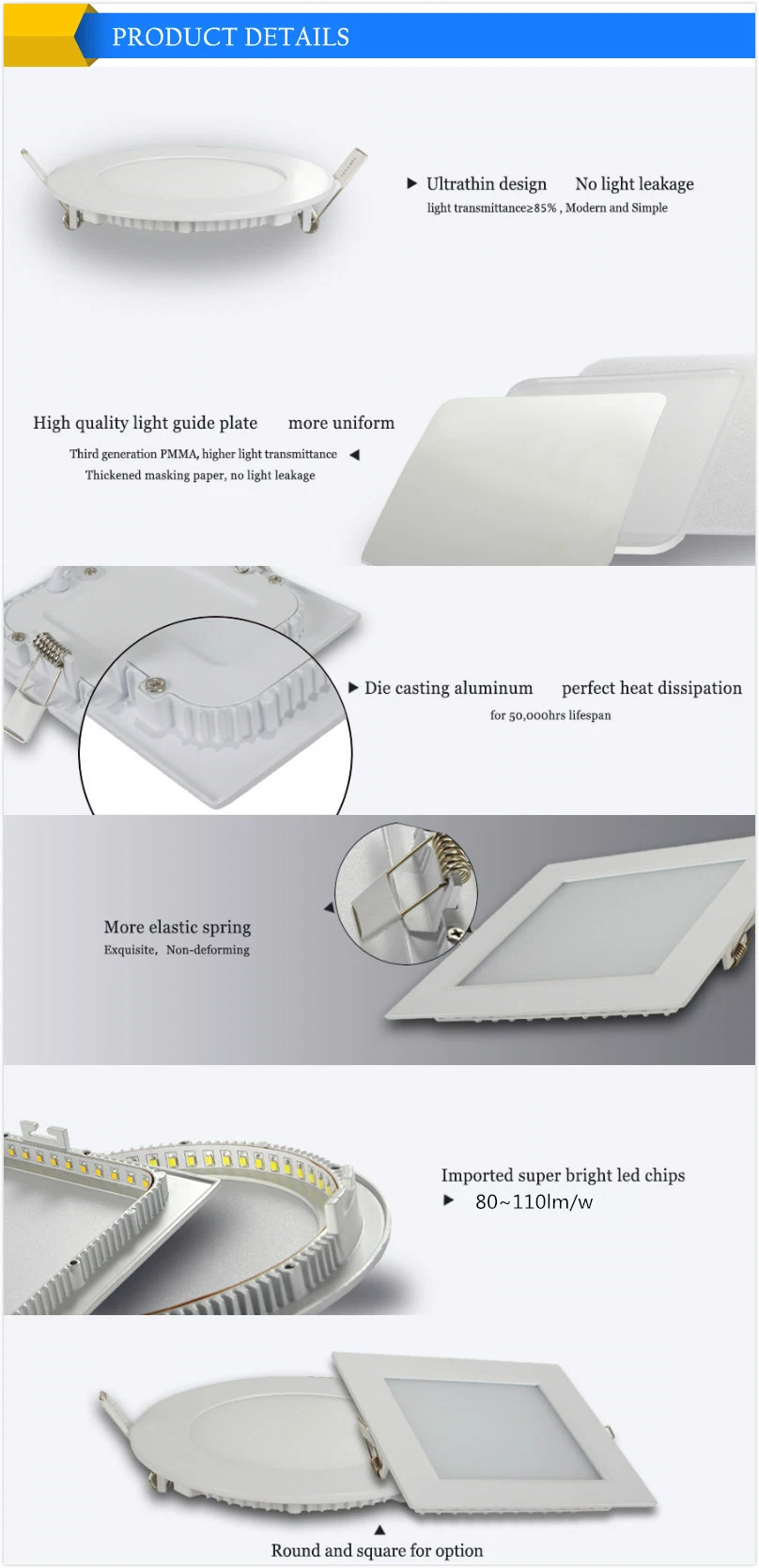 3W/6W/9W/18W/24W Ultra Slim Flat Recessed Ceiling Lighting Commercial Down Light Lamp LED Panel Light