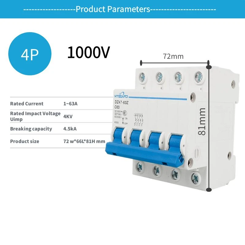 Hot Sell 2p DC Solar Mini Circuit Breaker 3A 6A 10A 16A 20A 25A 32A 40A 50A 63A DC MCB for PV System