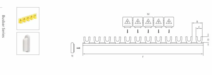 High Quality Fork Type 1p2p3p4p 1m Copper Busbar Circuit Breaker Busbars Used for MCB