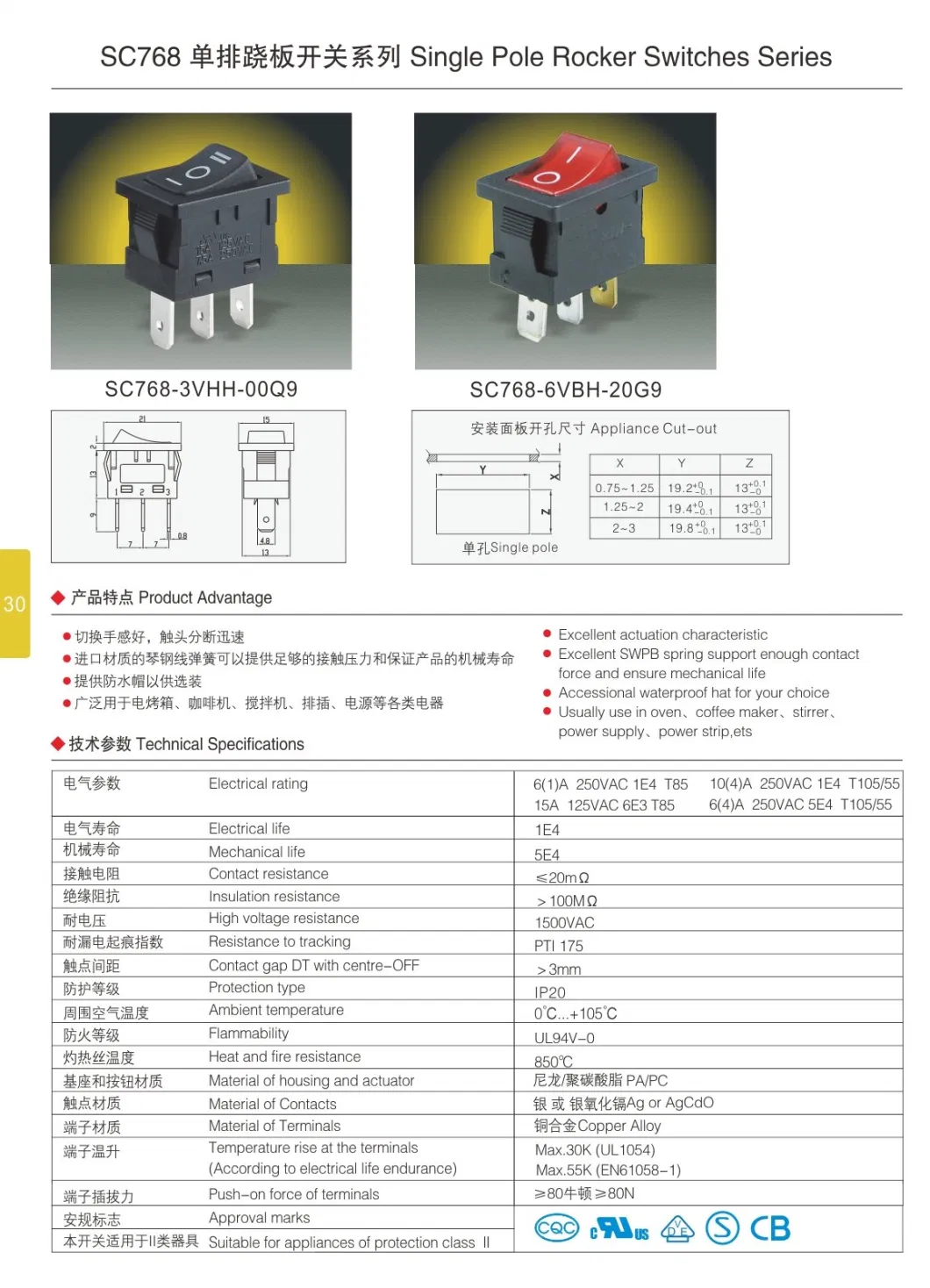 Custom White Color 3 Positions 19*13mm Mini Size Rocker Switch