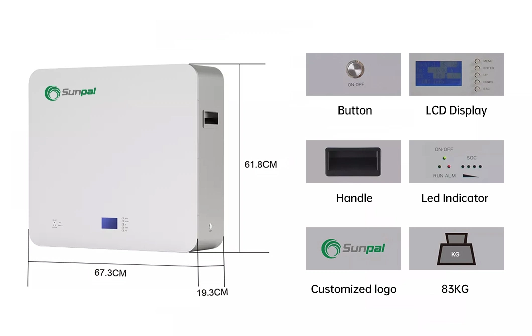 High Capacity Powerwall Home Energy Storage 48V 51.2V 200ah 10kwh BMS Icd Display Solar Lithium Ion Battery