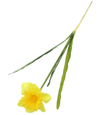 High Quality Silk Flower 47CMH Artificial Narcissus Stem One Open Flower &amp; 3 Real Touch Leaves