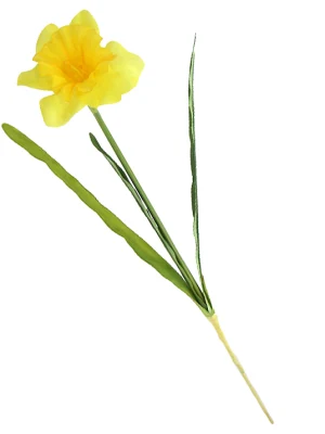 High Quality Silk Flower 47CMH Artificial Narcissus Stem One Open Flower &amp; 3 Real Touch Leaves