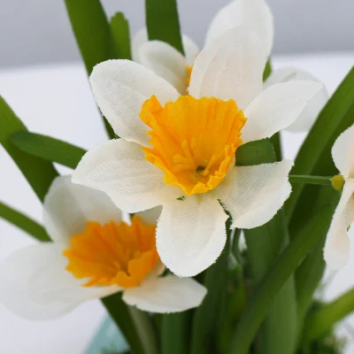 Artificial Flowers for Decoration Mini Office Decoration Lifelike Four Head Narcissus Flower