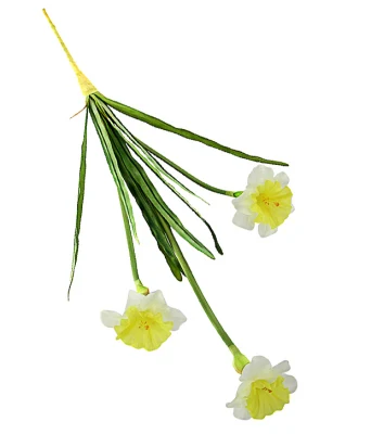 High Quality Artificial Narcissus W/ Real Touch Leaf 60CMH Silk Narcissus 3 Flowers High Quality Silk Flower