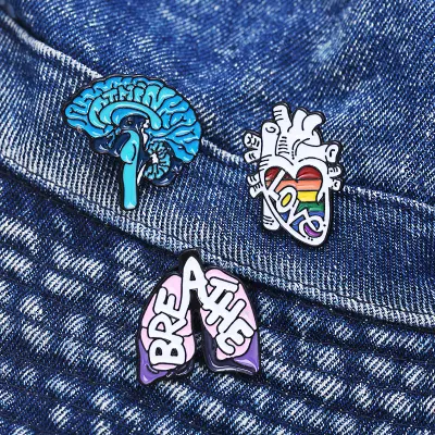 Custom Logo Cartoon Creative Human Organs Heart Brain Lung Shape Medical Personalized Accessories Gifts Alloy Metal Hard Soft Brooch Enamel Badge Lapel Pin
