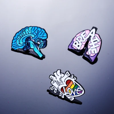 Custom Logo Cartoon Creative Human Organs Heart Brain Lung Shape Medical Personalized Accessories Gifts Alloy Metal Hard Soft Brooch Enamel Badge Lapel Pin