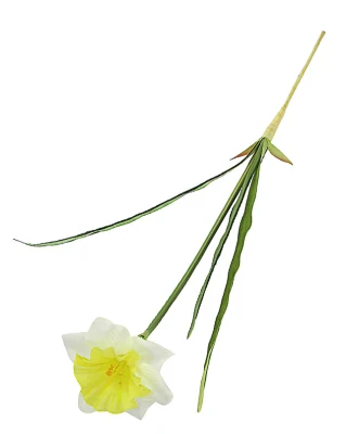 High Quality Silk Flower 47CMH Artificial Narcissus Stem One Open Flower &amp; 3 Real Touch Leaves