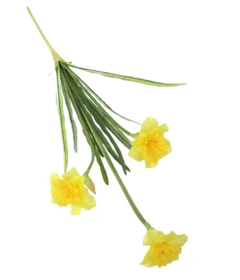 High Quality Artificial Narcissus W/ Real Touch Leaf 60CMH Silk Narcissus 3 Flowers High Quality Silk Flower
