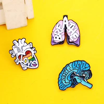 Custom Logo Cartoon Creative Human Organs Heart Brain Lung Shape Medical Personalized Accessories Gifts Alloy Metal Hard Soft Brooch Enamel Badge Lapel Pin