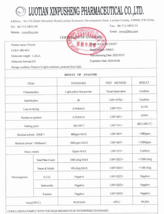 Pharmaceutical Grade Galangin Flavanone / Chrysin 99%