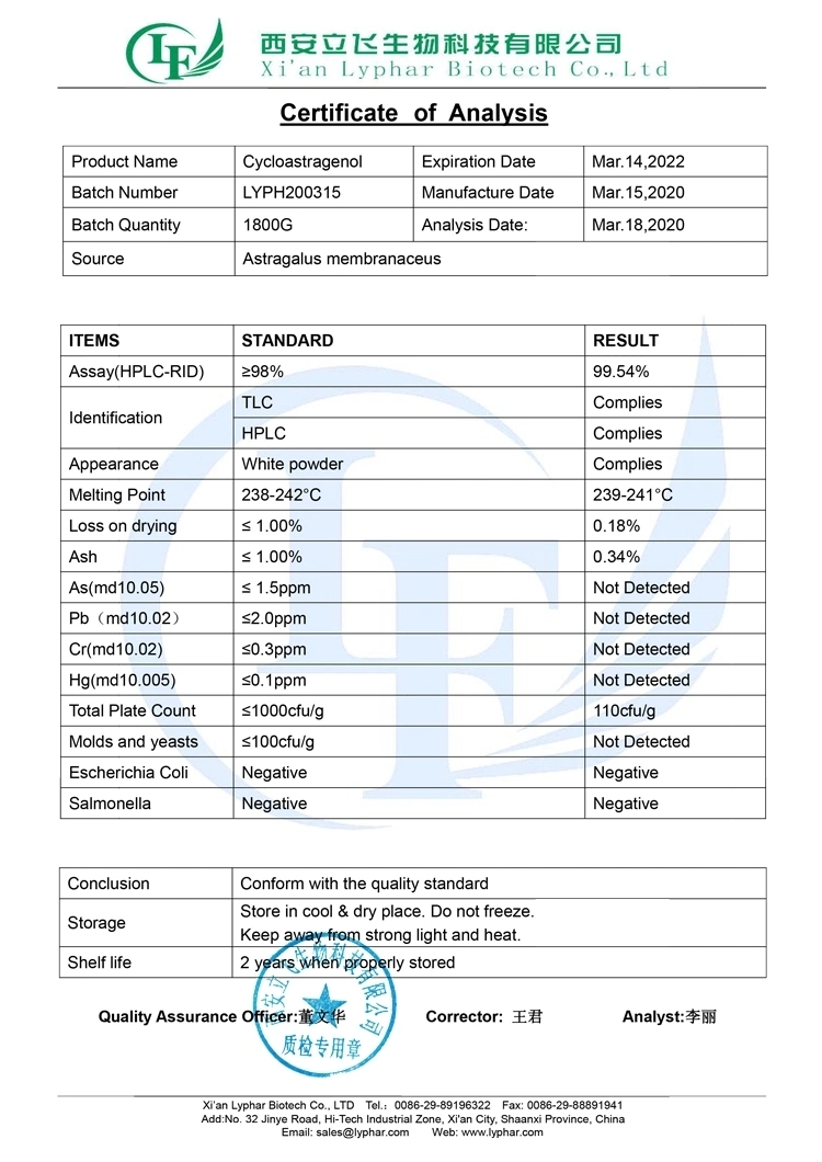 Best Price Astragalus Root Extract Cycloastragenol 99% Powder