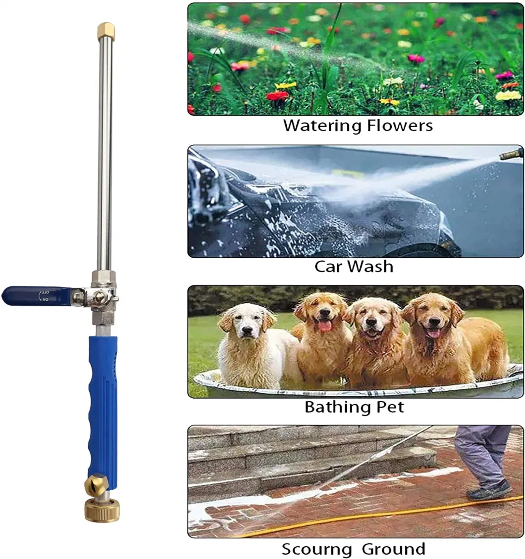 High Pressure Power Washer Wand, Hydro Jet Water Hose Nozzle, Watering Sprayer Cleaning Tool, Wand Lance for Gutter Patio Car Pet Window Glass Blue