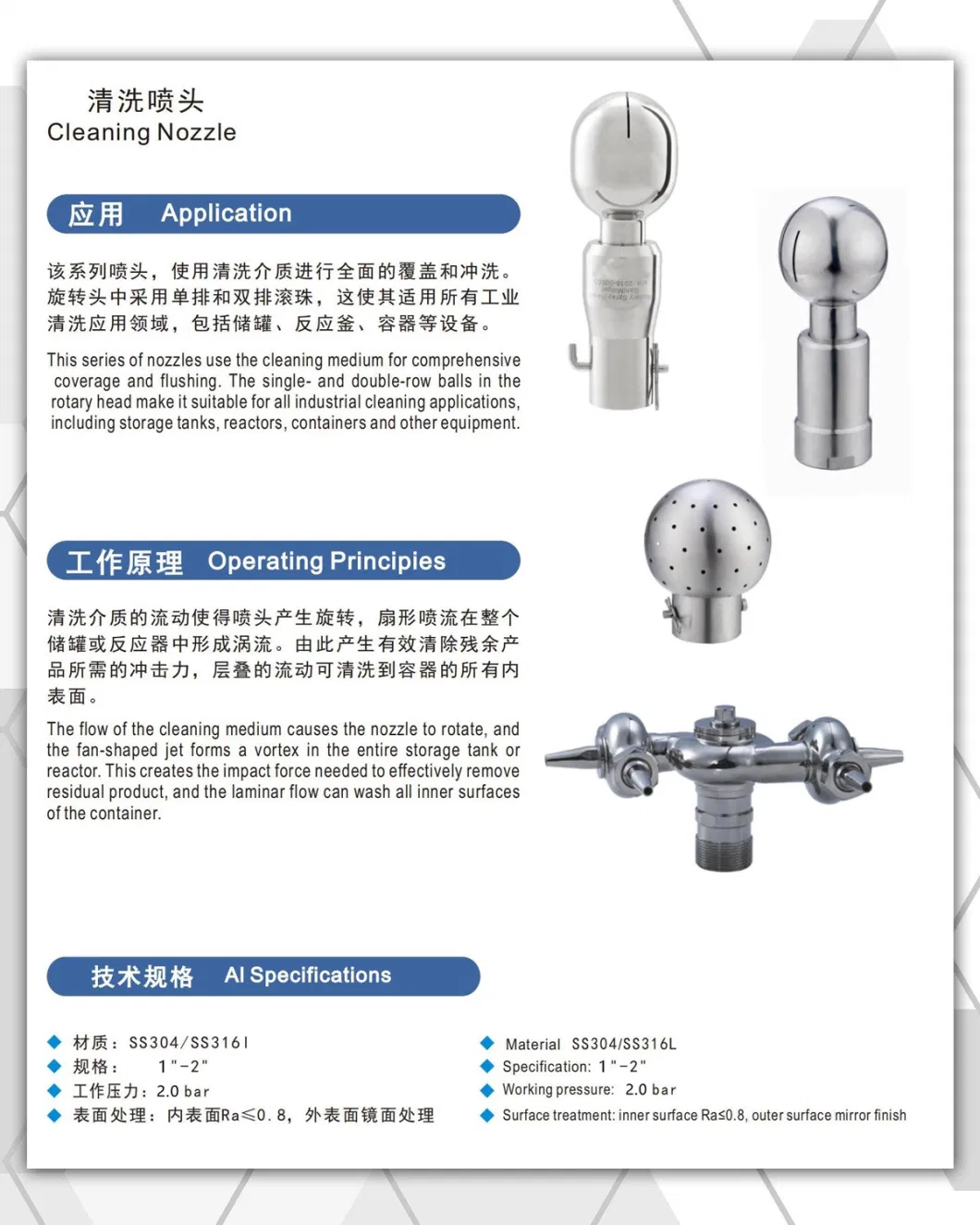 Stainless Steel Sanitary Double Clamp Washing Head for Food Processing