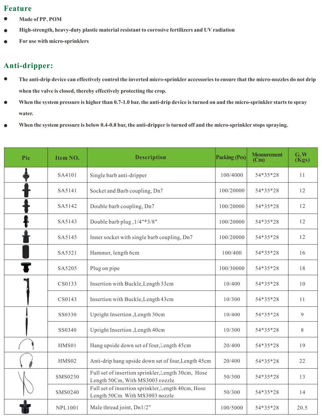 Durable High-Quality Upside Down Kits for Micro Sprinkler