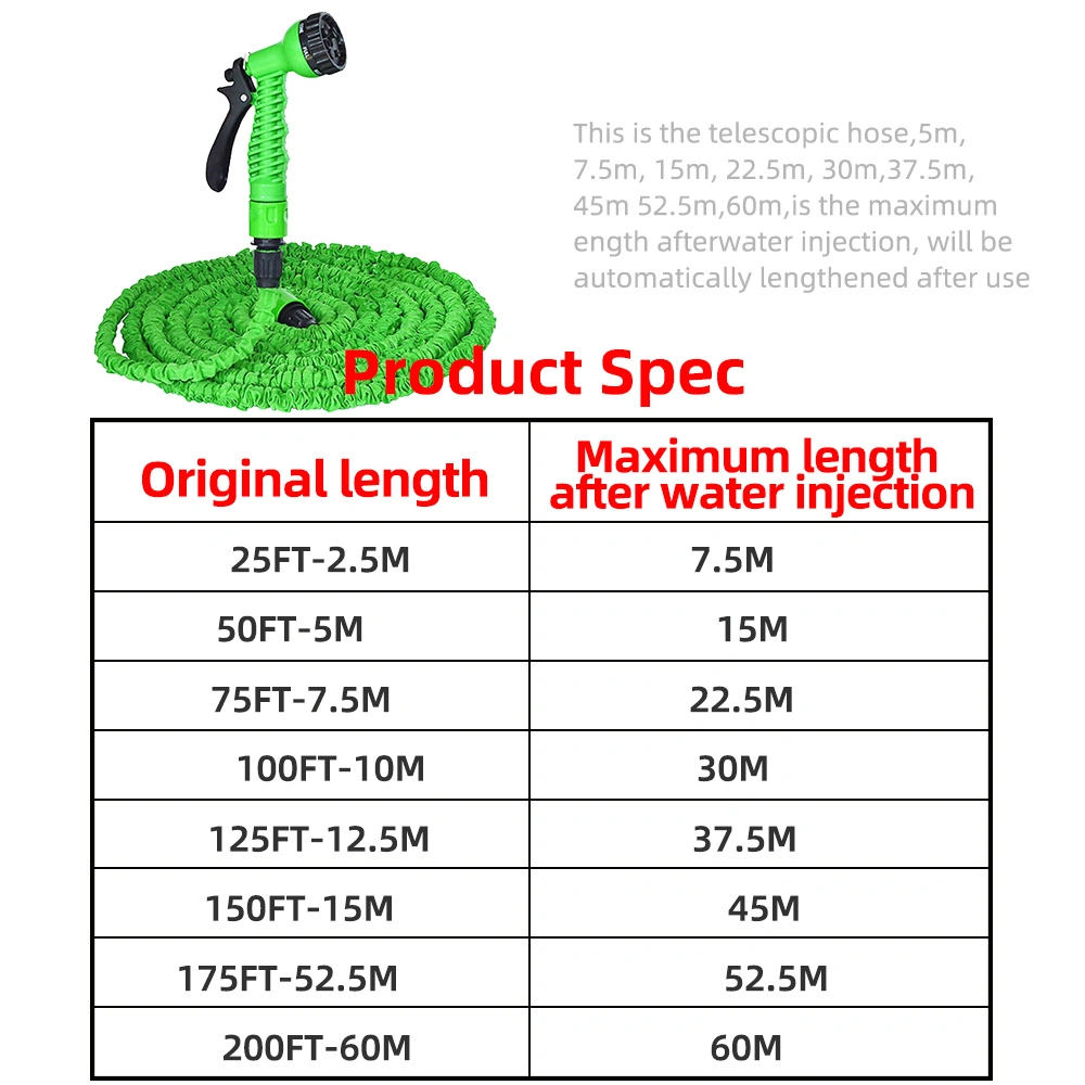 25-150FT Flexible Water Hose Magic Expandable Garden Pipe 7 in 1 Spray Gun Garden Irrigation Car Washing Sprinklers