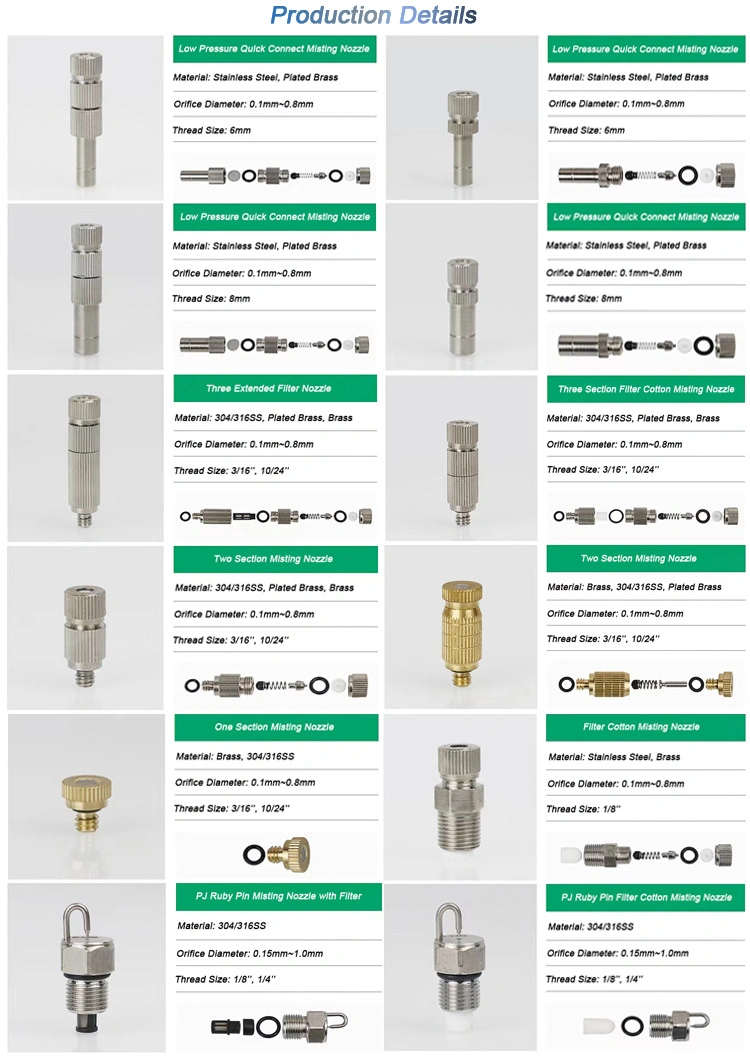 10/24 12/24 3/16 High Pressure Ss/Brass Disinfection Cooling Fing Fog Misting System Spray Nozzle