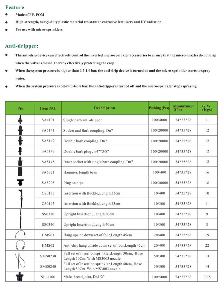 Micro Sprinkler Accessories Full Set of Insertion Sprinkler for Drip Irrigation