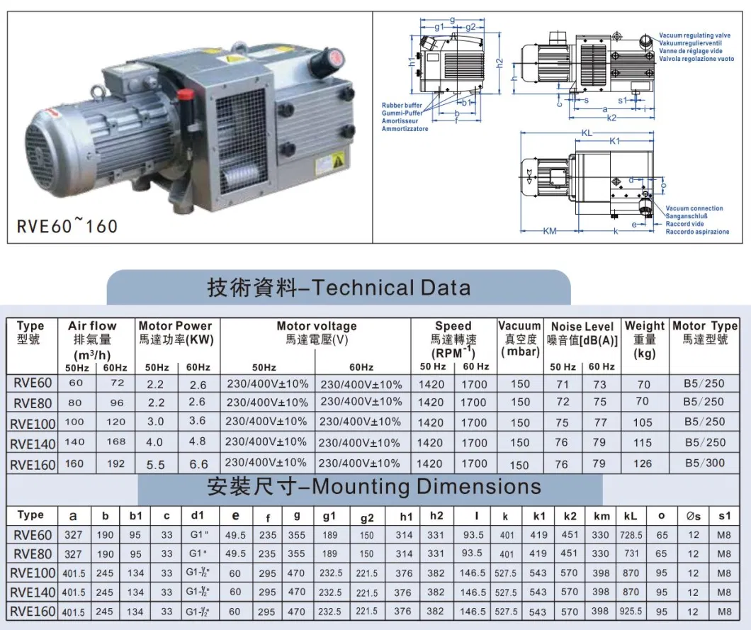 Dry Rotary Vane Vacuum Pump Use in Printing House/Hospital/Medical Suction/Air Compressor/CNC Carving Machine/CNC Milling Plotter/CNC Panel Cutting Center