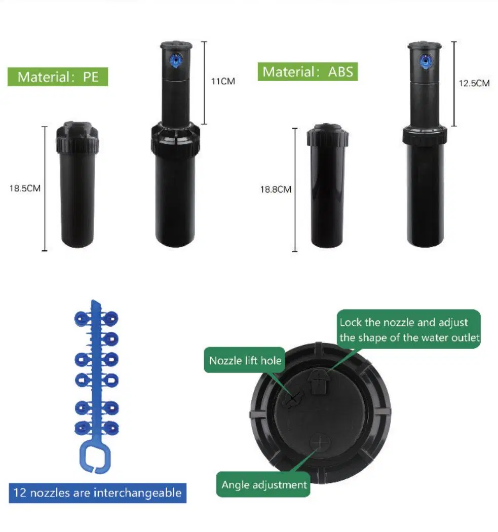 Garden Irrigation Plastic Pop up Rotor Sprinkler with Nozzle Set for Irrigation System