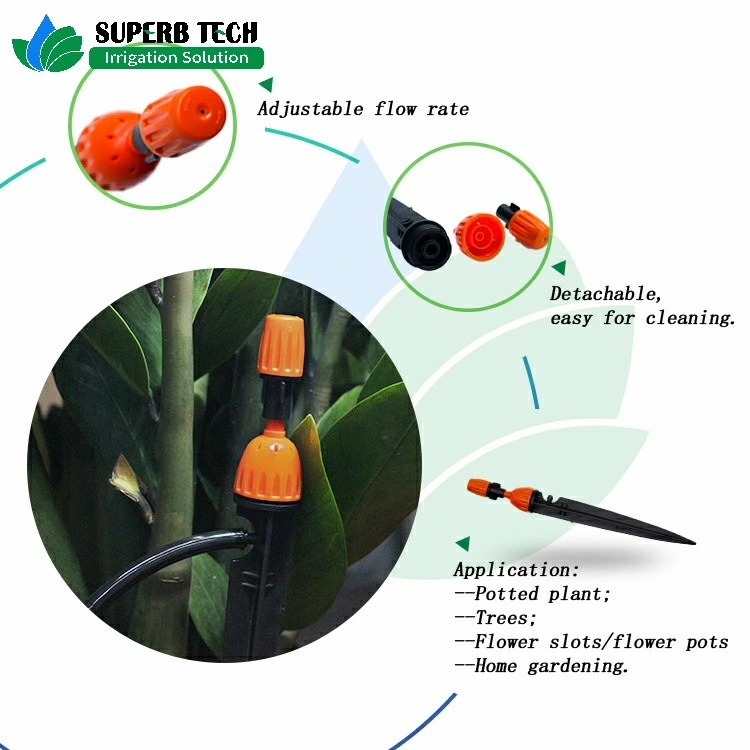 Ajustable Bubbler Dripper with Stake Without Pressure Compensation