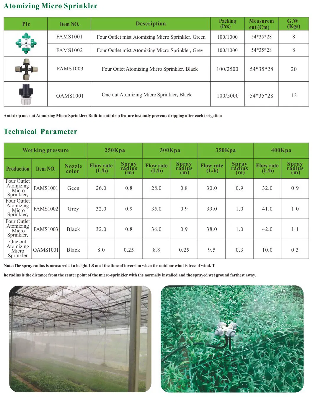 Micro Irrigation Fogger Sprinkler for Misting System