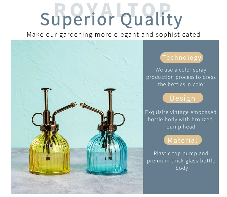 Wholesale 200ml Mini Manual Press Pump Colorful Vintage Embossed Glass Plant Mister Glass Spray Bottle for Indoor Plants