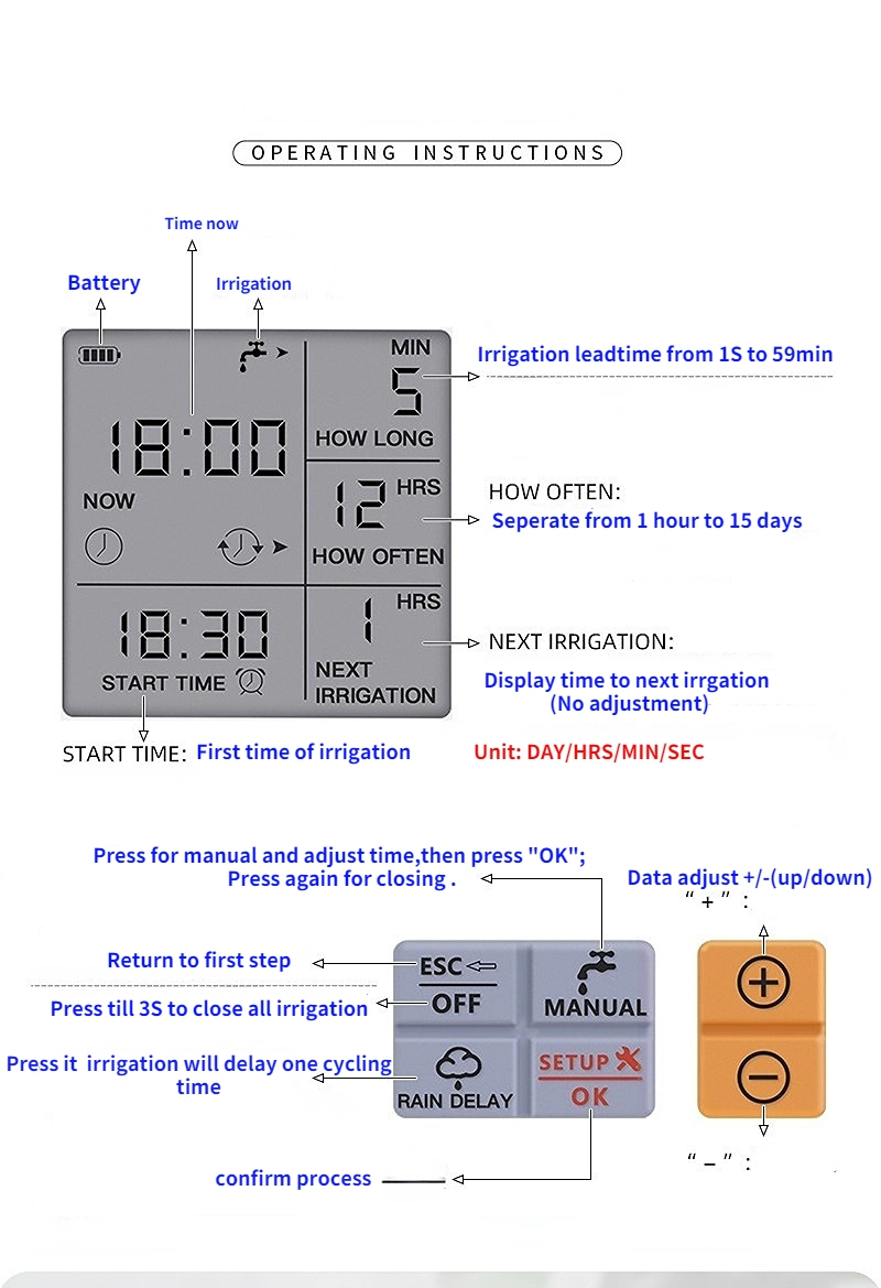 Hose Timer Sprinkler Irrigation Rain Sensor Water Irrigation Child Lock Auto Manual Mode IP65 Waterproof Large Screen Home Garden Spray