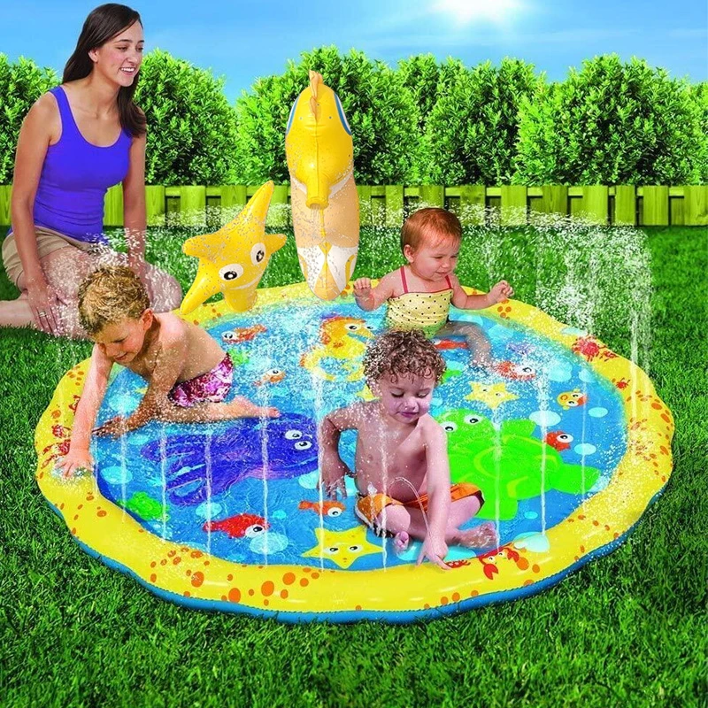 Summer Water Play Equipment and Toys Inflatable Seahorse Sprinkler Pad Splash Mat for Kids