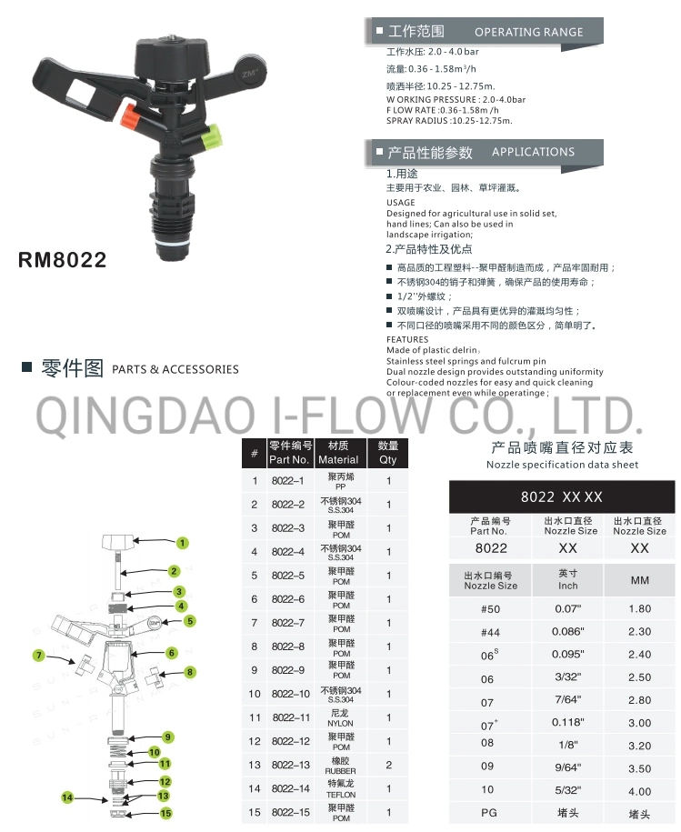 Agricultural Garden Plastic Impact Sprinklers Irrigation for Irrigation System