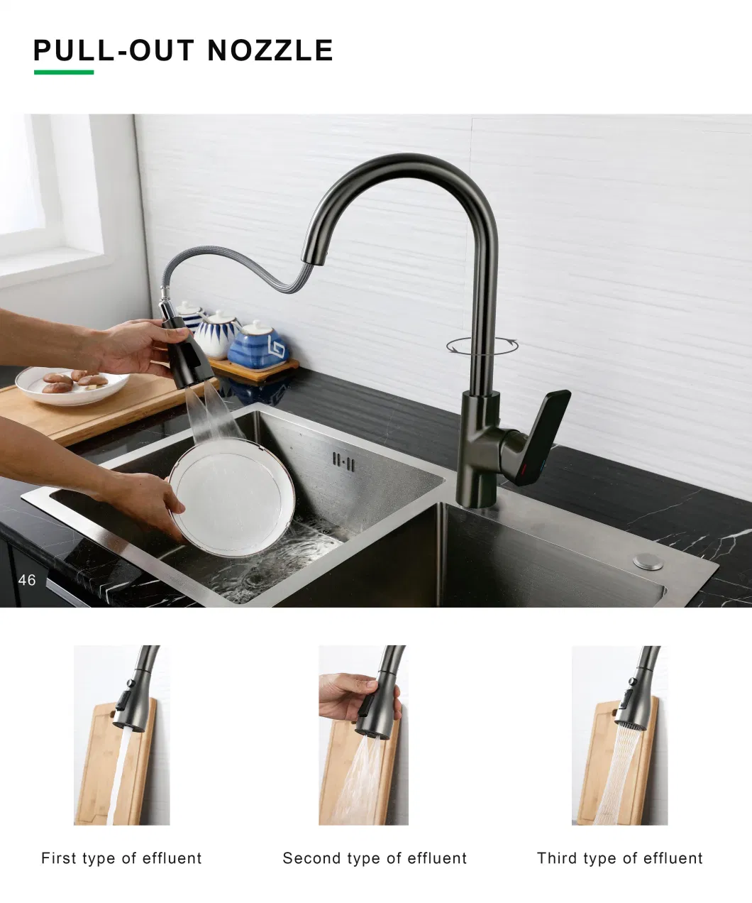 Kitchen Draw All Copper Body Hot and Cold Black Faucet Hidden Sprinkler