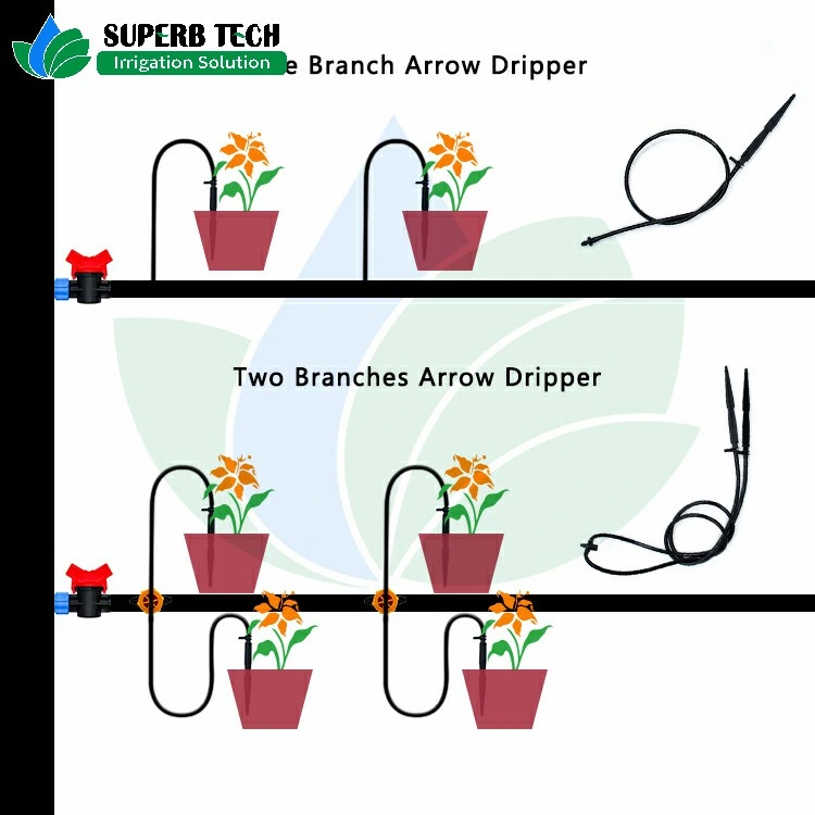 Micro Irrigation System Two Branches Straight Arrow Dripper for Garden Greenhouse Irrigation