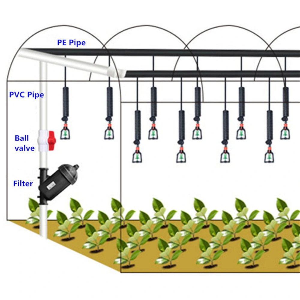 360 Degree Rotating Misting Nozzle Small Drop Mist Drip Sprayer Greenhouse Head Upside Down with Anti-Drip 4/7mm Hose