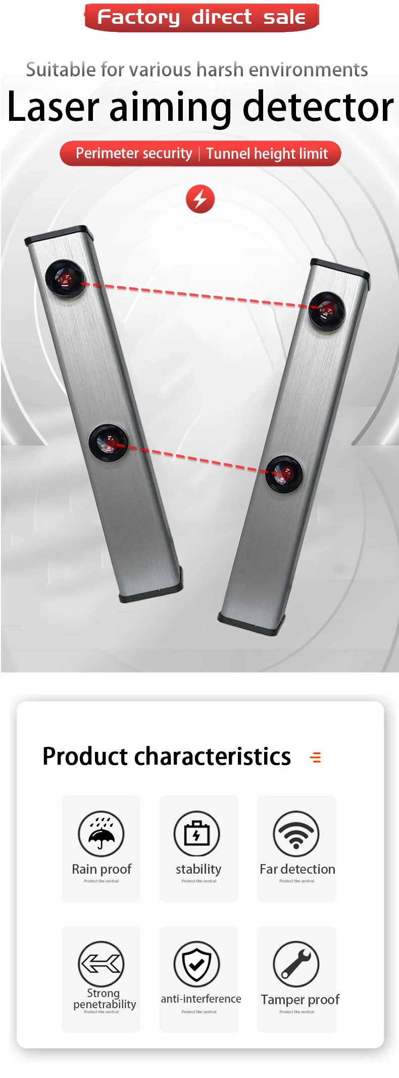 Infrared Laser Intrusion Alarm System with Perimeter of Laser Opposite Detector One Beam, Two Beams, Three Beams and Four Beams