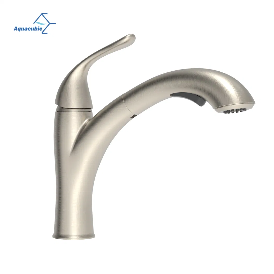 Aquacubic Modern Best Small Stainless Steel Deck Mounted Brushed Nickel Sink Faucet Pull out Sprayer