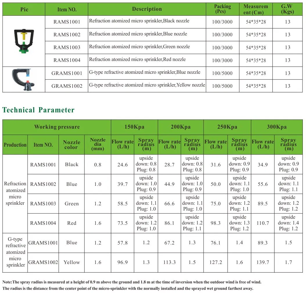 G-Type Refractive Automized Micro Sprinkler for Irrigation System