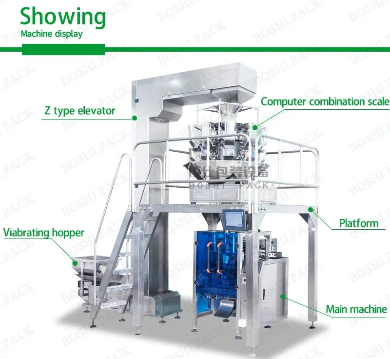 Automatic Vertical Almonds Blueberry Kernel Nutlet Walnut Melon Seeds Bean Peanutpackaging Machine Cashew Nut Pistachio Raisins Dried Fruit Food Packing Machine