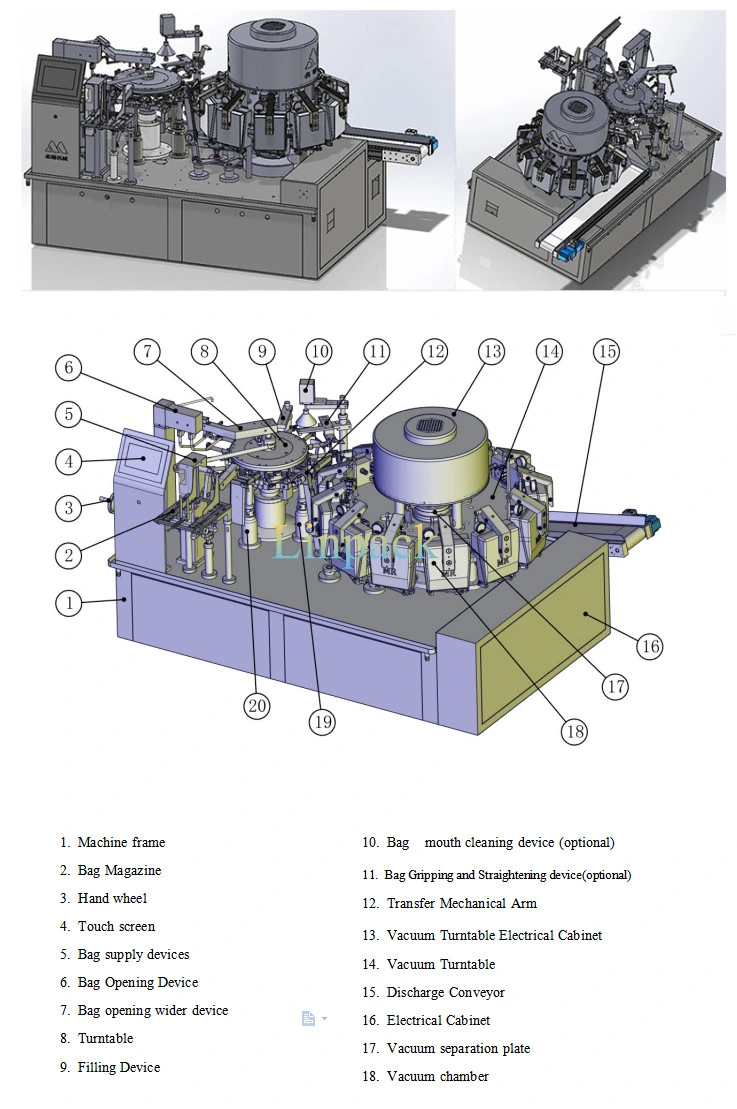 French Fries/ Pickled Vegetables/ Dried Fruit Nitrogen Gas Filling Vacuum Packing Machine