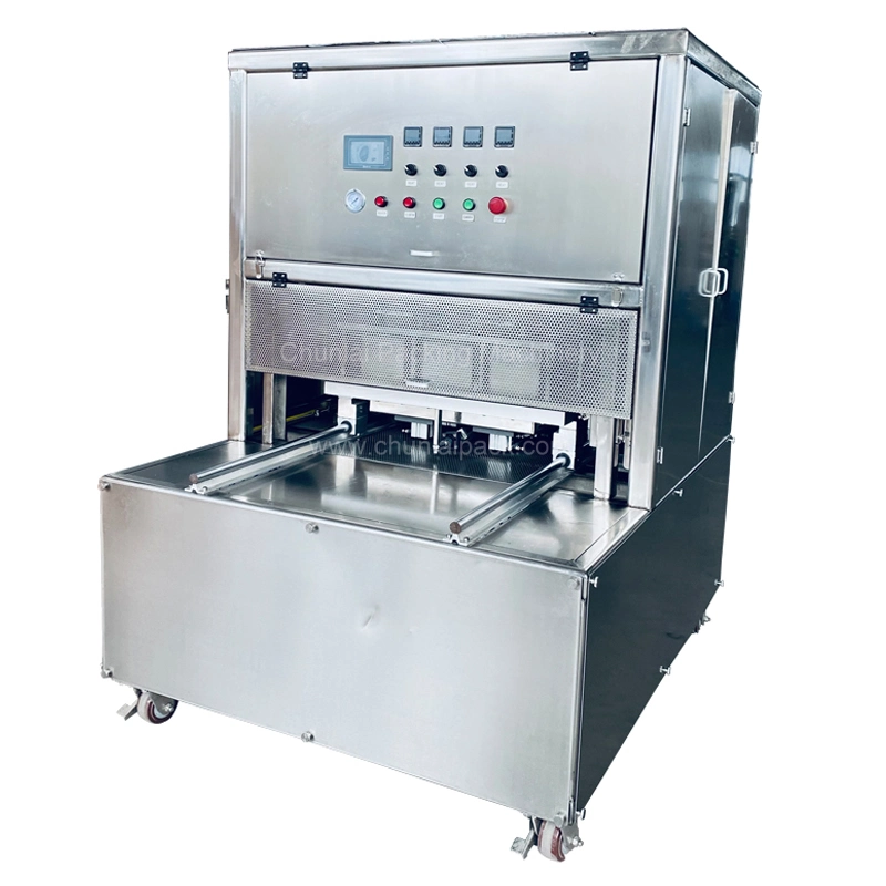 Small Factory Automatic Plastic Food Tray Vacuum Gas Flushing Sealing Machine Vegetable Salad Bowl Packing Machine