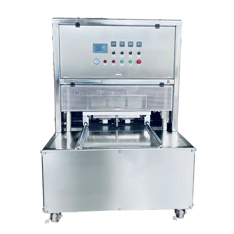 Small Factory Automatic Plastic Food Tray Vacuum Gas Flushing Sealing Machine Vegetable Salad Bowl Packing Machine