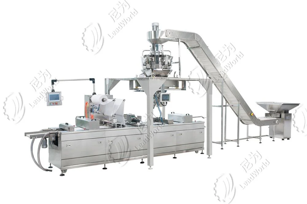 Large Thermoforming Vacuum Packaging Line Machinery Dates Meat Cheese Sausage Pickles Stretch Film Packing Machine