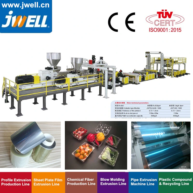 Jwell Pet Plastic Multi- Layers Sheet Recycling Agricultural Making Co-Extrusion Machine for Packing Decoration and Construction