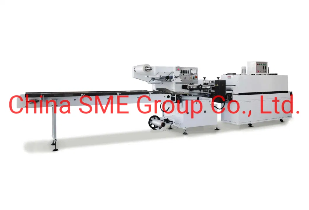 Automatic Servo Lunch Meal Box Heat Shrink Film Flow Pillow Wrapping Packing Machine with Feeder