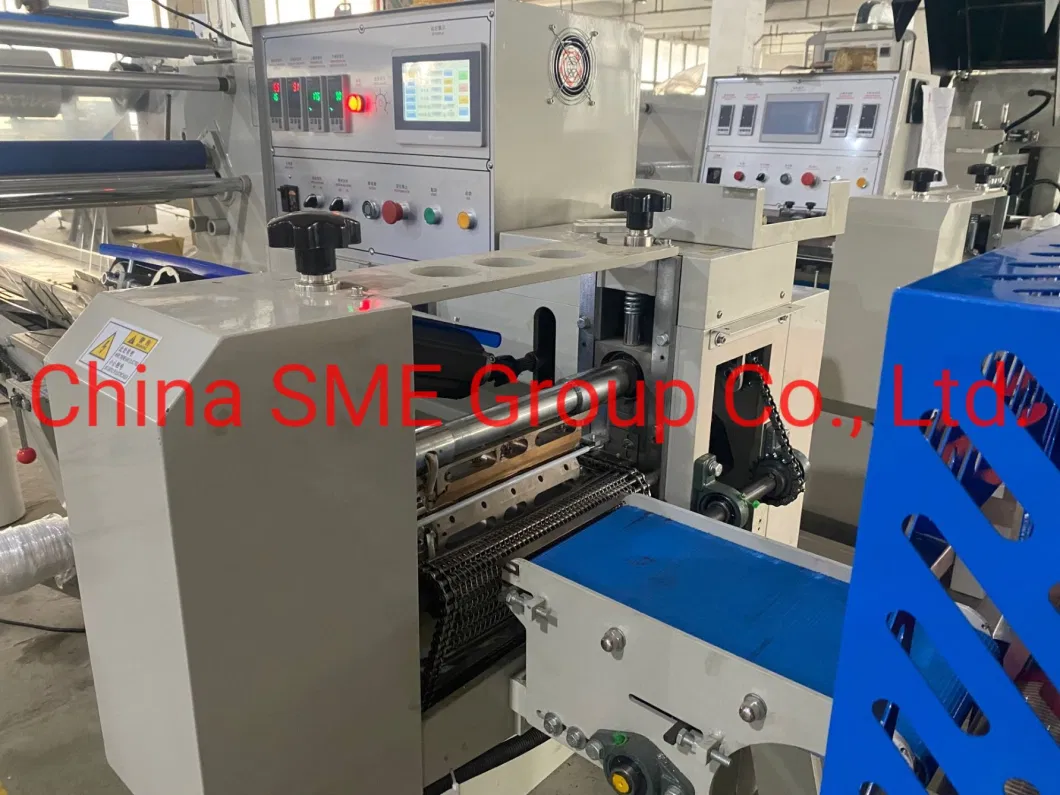 Automatic Servo Lunch Meal Box Heat Shrink Film Flow Pillow Wrapping Packing Machine with Feeder