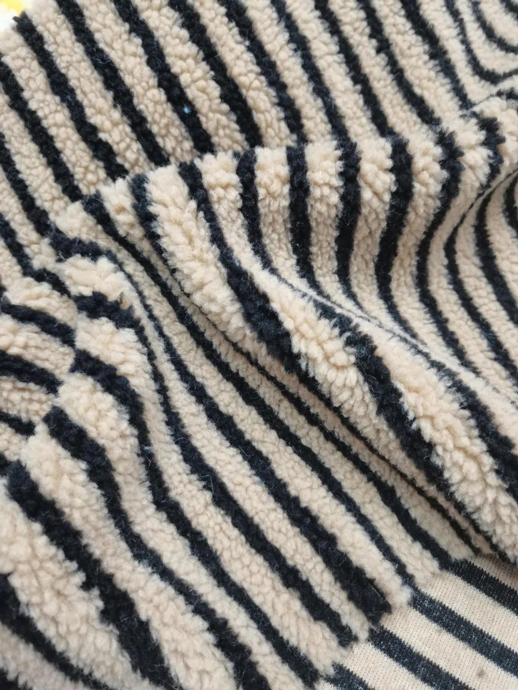 Polyester Lamb Wool Striped Jacquard Outerwear Fabric
